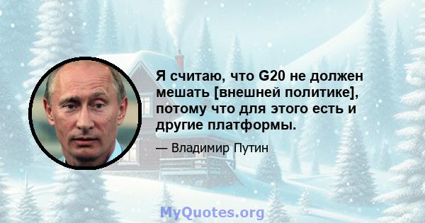 Я считаю, что G20 не должен мешать [внешней политике], потому что для этого есть и другие платформы.