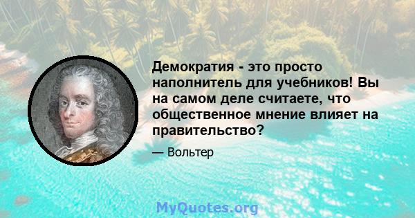 Демократия - это просто наполнитель для учебников! Вы на самом деле считаете, что общественное мнение влияет на правительство?