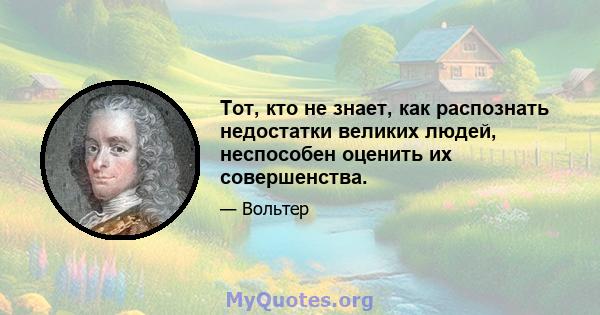 Тот, кто не знает, как распознать недостатки великих людей, неспособен оценить их совершенства.