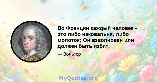 Во Франции каждый человек - это либо наковальня, либо молоток; Он взволнован или должен быть избит.