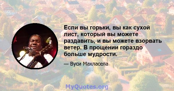 Если вы горьки, вы как сухой лист, который вы можете раздавить, и вы можете взорвать ветер. В прощении гораздо больше мудрости.