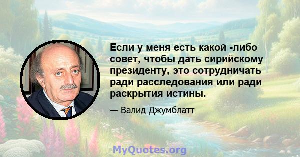 Если у меня есть какой -либо совет, чтобы дать сирийскому президенту, это сотрудничать ради расследования или ради раскрытия истины.