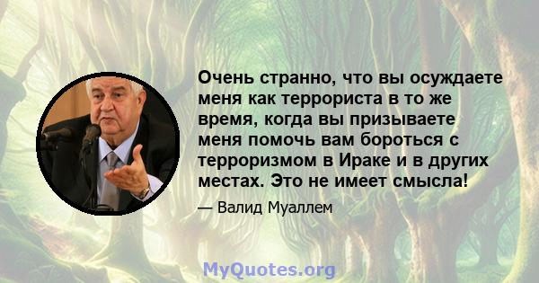 Очень странно, что вы осуждаете меня как террориста в то же время, когда вы призываете меня помочь вам бороться с терроризмом в Ираке и в других местах. Это не имеет смысла!