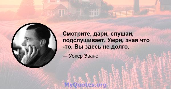 Смотрите, дари, слушай, подслушивает. Умри, зная что -то. Вы здесь не долго.