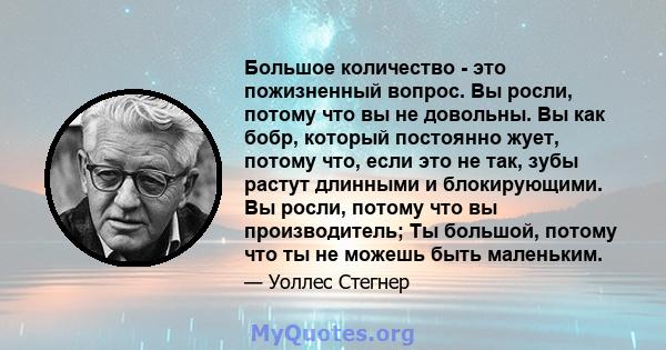 Большое количество - это пожизненный вопрос. Вы росли, потому что вы не довольны. Вы как бобр, который постоянно жует, потому что, если это не так, зубы растут длинными и блокирующими. Вы росли, потому что вы