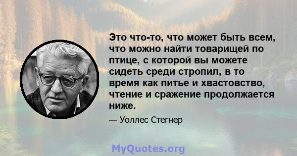 Это что-то, что может быть всем, что можно найти товарищей по птице, с которой вы можете сидеть среди стропил, в то время как питье и хвастовство, чтение и сражение продолжается ниже.