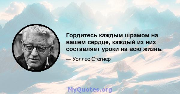 Гордитесь каждым шрамом на вашем сердце, каждый из них составляет уроки на всю жизнь.