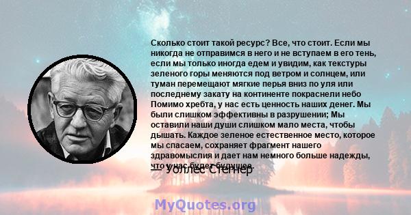 Сколько стоит такой ресурс? Все, что стоит. Если мы никогда не отправимся в него и не вступаем в его тень, если мы только иногда едем и увидим, как текстуры зеленого горы меняются под ветром и солнцем, или туман