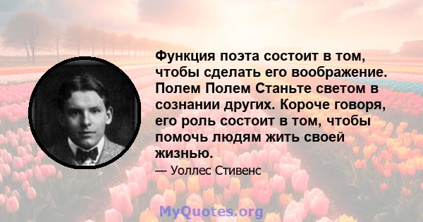 Функция поэта состоит в том, чтобы сделать его воображение. Полем Полем Станьте светом в сознании других. Короче говоря, его роль состоит в том, чтобы помочь людям жить своей жизнью.