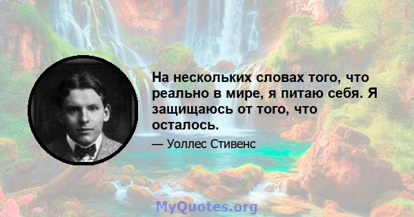 На нескольких словах того, что реально в мире, я питаю себя. Я защищаюсь от того, что осталось.