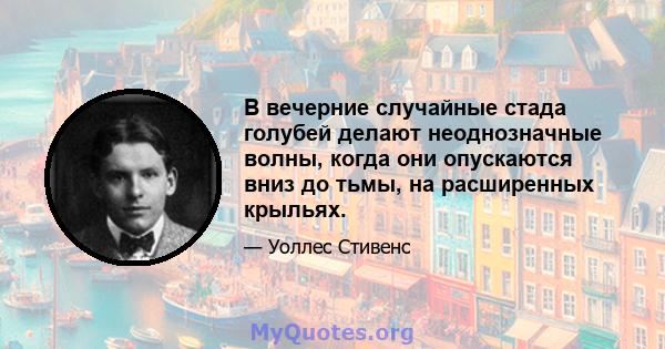 В вечерние случайные стада голубей делают неоднозначные волны, когда они опускаются вниз до тьмы, на расширенных крыльях.