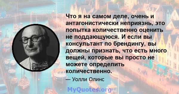 Что я на самом деле, очень и антагонистически неприязнь, это попытка количественно оценить не поддающуюся. И если вы консультант по брендингу, вы должны признать, что есть много вещей, которые вы просто не можете