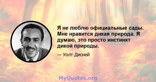 Я не люблю официальные сады. Мне нравится дикая природа. Я думаю, это просто инстинкт дикой природы.