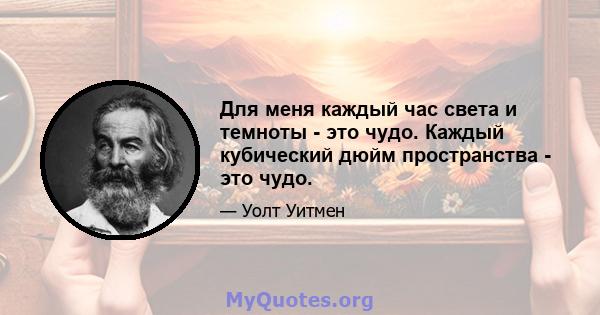 Для меня каждый час света и темноты - это чудо. Каждый кубический дюйм пространства - это чудо.