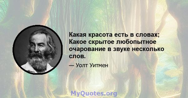 Какая красота есть в словах; Какое скрытое любопытное очарование в звуке несколько слов.