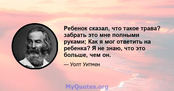 Ребенок сказал, что такое трава? забрать это мне полными руками; Как я мог ответить на ребенка? Я не знаю, что это больше, чем он.