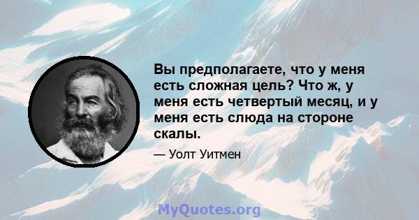 Вы предполагаете, что у меня есть сложная цель? Что ж, у меня есть четвертый месяц, и у меня есть слюда на стороне скалы.