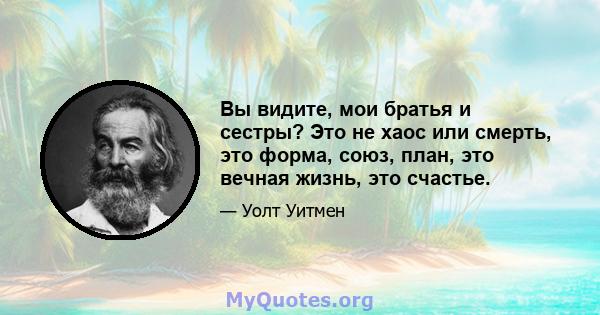 Вы видите, мои братья и сестры? Это не хаос или смерть, это форма, союз, план, это вечная жизнь, это счастье.