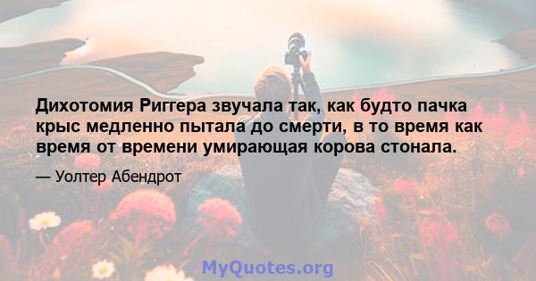 Дихотомия Риггера звучала так, как будто пачка крыс медленно пытала до смерти, в то время как время от времени умирающая корова стонала.