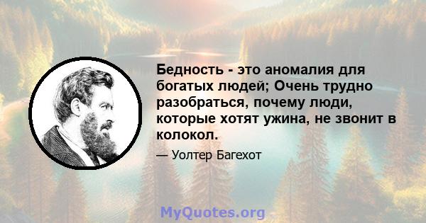 Бедность - это аномалия для богатых людей; Очень трудно разобраться, почему люди, которые хотят ужина, не звонит в колокол.