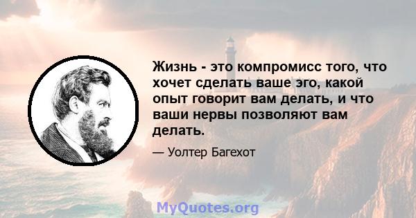 Жизнь - это компромисс того, что хочет сделать ваше эго, какой опыт говорит вам делать, и что ваши нервы позволяют вам делать.