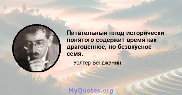 Питательный плод исторически понятого содержит время как драгоценное, но безвкусное семя.