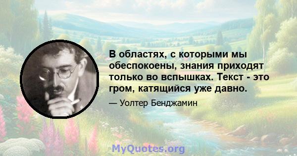 В областях, с которыми мы обеспокоены, знания приходят только во вспышках. Текст - это гром, катящийся уже давно.