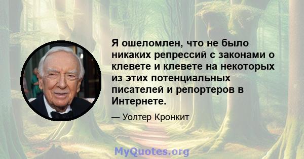 Я ошеломлен, что не было никаких репрессий с законами о клевете и клевете на некоторых из этих потенциальных писателей и репортеров в Интернете.