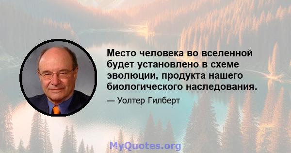 Место человека во вселенной будет установлено в схеме эволюции, продукта нашего биологического наследования.