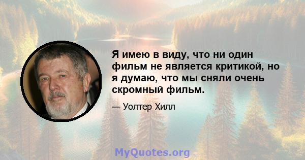 Я имею в виду, что ни один фильм не является критикой, но я думаю, что мы сняли очень скромный фильм.