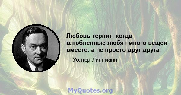 Любовь терпит, когда влюбленные любят много вещей вместе, а не просто друг друга.