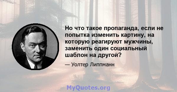 Но что такое пропаганда, если не попытка изменить картину, на которую реагируют мужчины, заменить один социальный шаблон на другой?