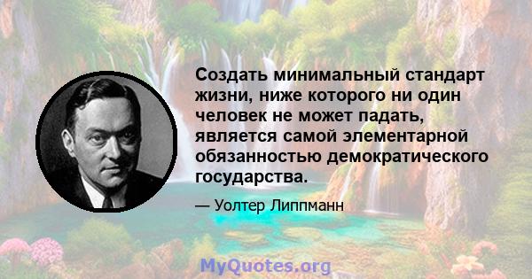 Создать минимальный стандарт жизни, ниже которого ни один человек не может падать, является самой элементарной обязанностью демократического государства.