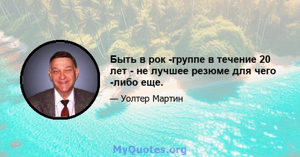 Быть в рок -группе в течение 20 лет - не лучшее резюме для чего -либо еще.