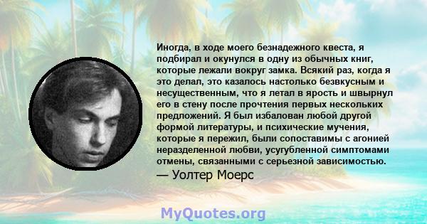 Иногда, в ходе моего безнадежного квеста, я подбирал и окунулся в одну из обычных книг, которые лежали вокруг замка. Всякий раз, когда я это делал, это казалось настолько безвкусным и несущественным, что я летал в