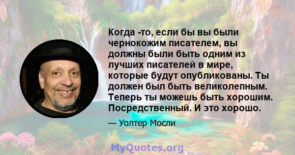 Когда -то, если бы вы были чернокожим писателем, вы должны были быть одним из лучших писателей в мире, которые будут опубликованы. Ты должен был быть великолепным. Теперь ты можешь быть хорошим. Посредственный. И это