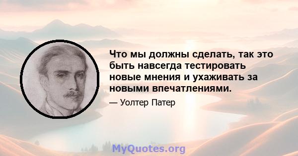 Что мы должны сделать, так это быть навсегда тестировать новые мнения и ухаживать за новыми впечатлениями.