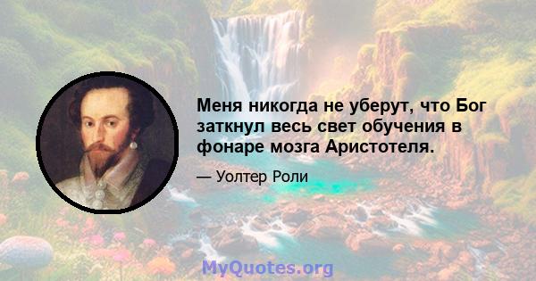 Меня никогда не уберут, что Бог заткнул весь свет обучения в фонаре мозга Аристотеля.