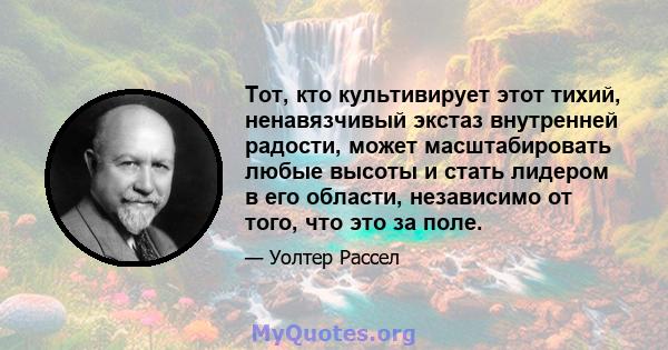 Тот, кто культивирует этот тихий, ненавязчивый экстаз внутренней радости, может масштабировать любые высоты и стать лидером в его области, независимо от того, что это за поле.