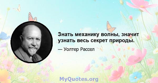 Знать механику волны, значит узнать весь секрет природы.