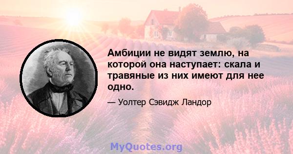 Амбиции не видят землю, на которой она наступает: скала и травяные из них имеют для нее одно.