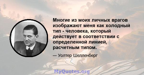 Многие из моих личных врагов изображают меня как холодный тип - человека, который действует в соответствии с определенной линией, расчетным типом.