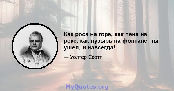 Как роса на горе, как пена на реке, как пузырь на фонтане, ты ушел, и навсегда!