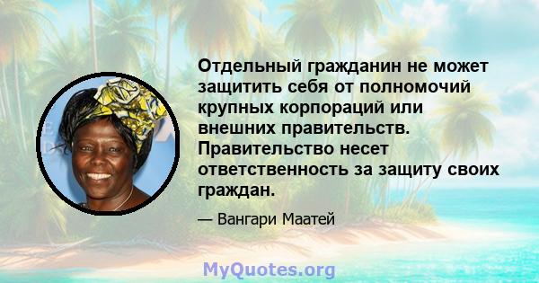 Отдельный гражданин не может защитить себя от полномочий крупных корпораций или внешних правительств. Правительство несет ответственность за защиту своих граждан.