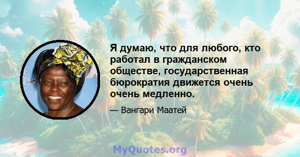 Я думаю, что для любого, кто работал в гражданском обществе, государственная бюрократия движется очень очень медленно.