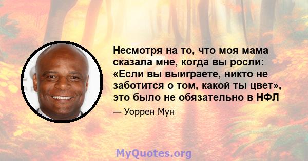 Несмотря на то, что моя мама сказала мне, когда вы росли: «Если вы выиграете, никто не заботится о том, какой ты цвет», это было не обязательно в НФЛ