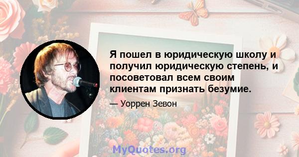 Я пошел в юридическую школу и получил юридическую степень, и посоветовал всем своим клиентам признать безумие.