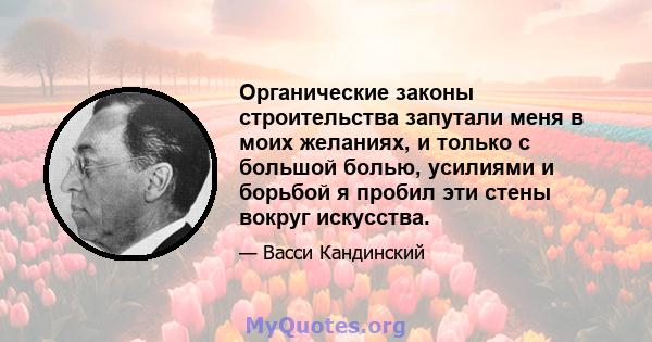 Органические законы строительства запутали меня в моих желаниях, и только с большой болью, усилиями и борьбой я пробил эти стены вокруг искусства.