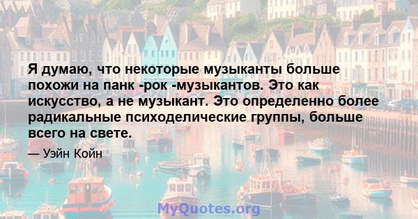 Я думаю, что некоторые музыканты больше похожи на панк -рок -музыкантов. Это как искусство, а не музыкант. Это определенно более радикальные психоделические группы, больше всего на свете.