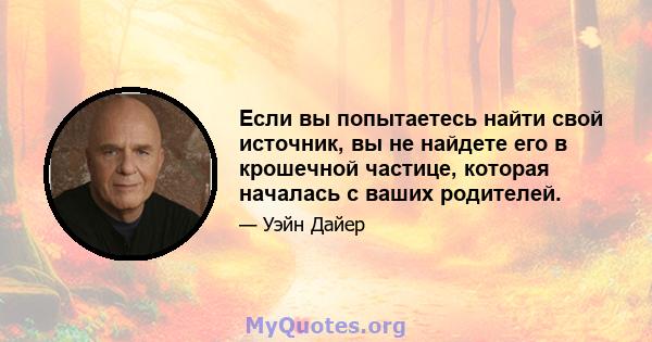 Если вы попытаетесь найти свой источник, вы не найдете его в крошечной частице, которая началась с ваших родителей.